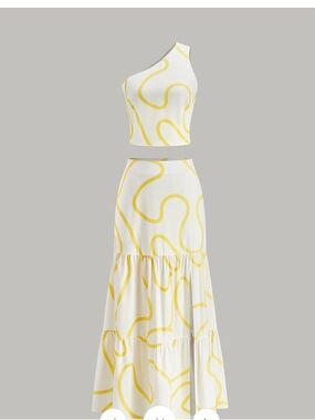 Commense White One-Shoulder Two-Piece Maxi with Yellow Swirl